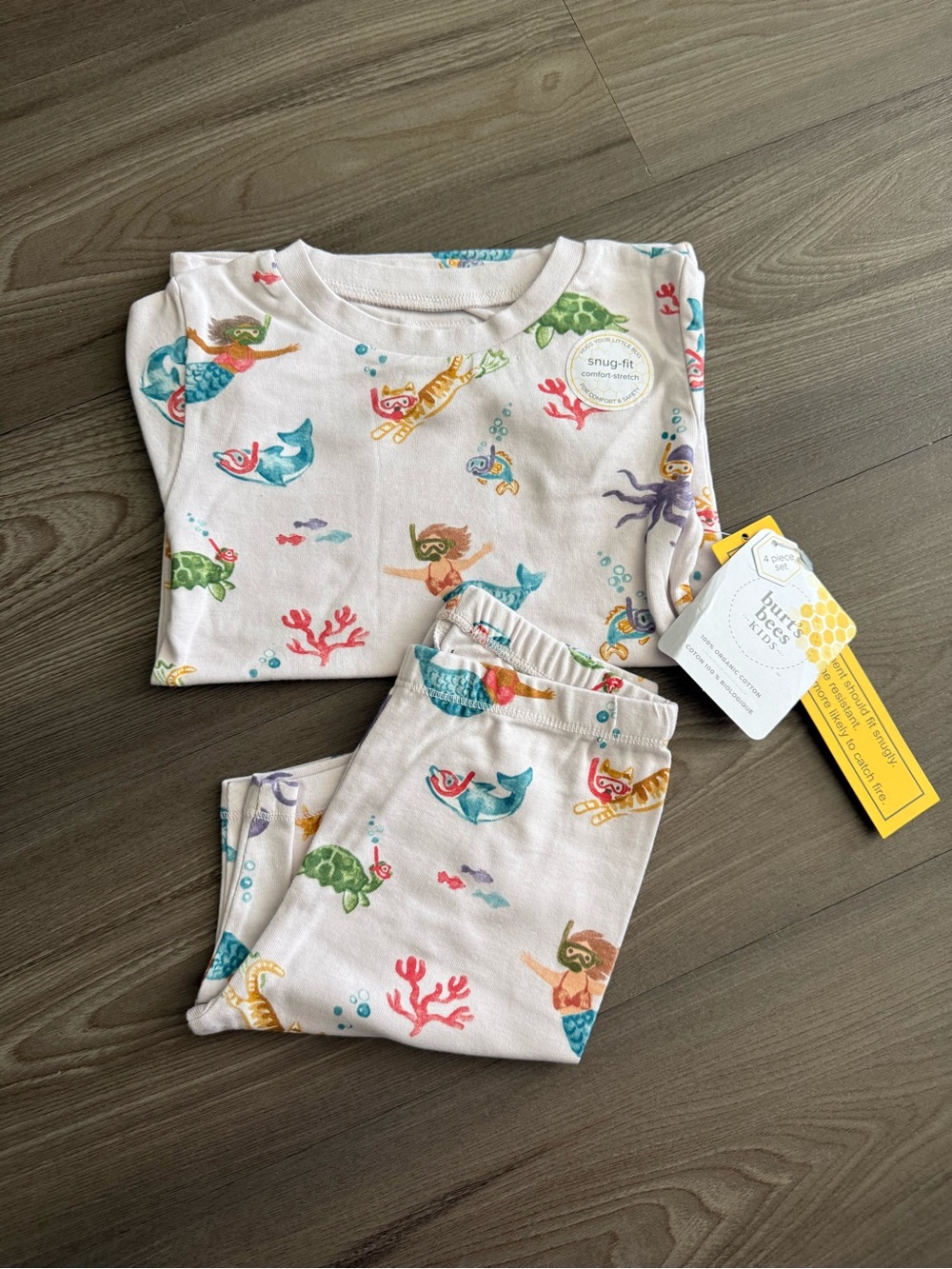 Burt's Bees Organic Light Pink Mermaid & Sea Life Kids Pajama Set